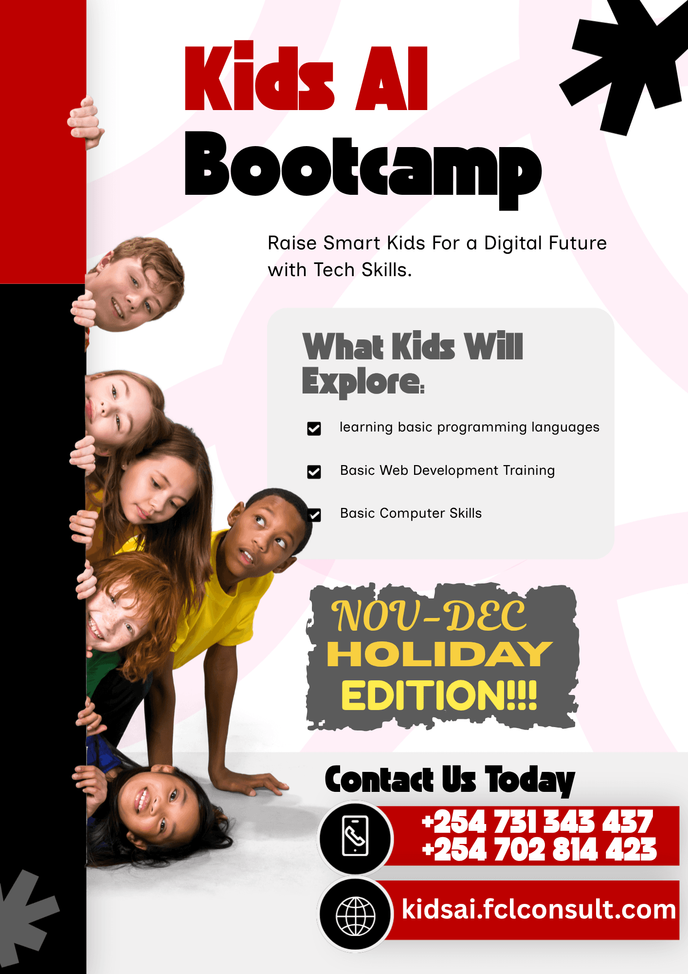 Kids AI Bootcamp November to December 2026 holiday edition poster